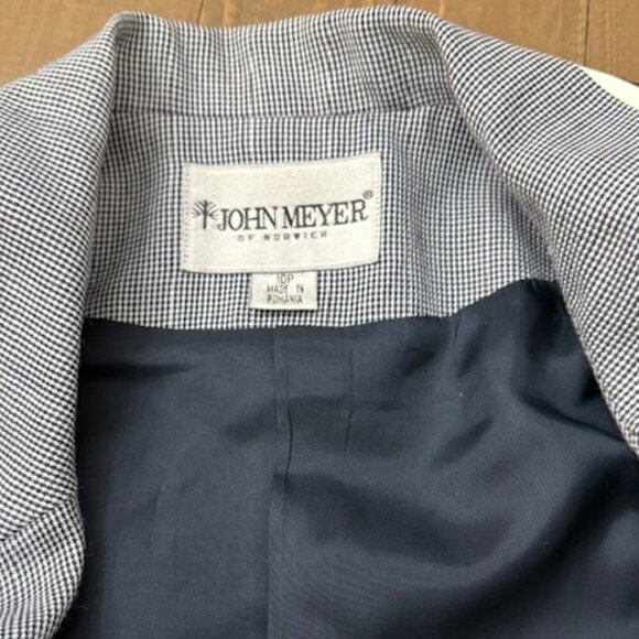 John Meyer of Norwich Blue White 2Pc Jacket Skirt Suit Set Mini Houndstooth 10P - Picture 7 of 8